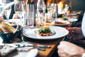 Beach Club Table Setting with grilled salmon and veggies